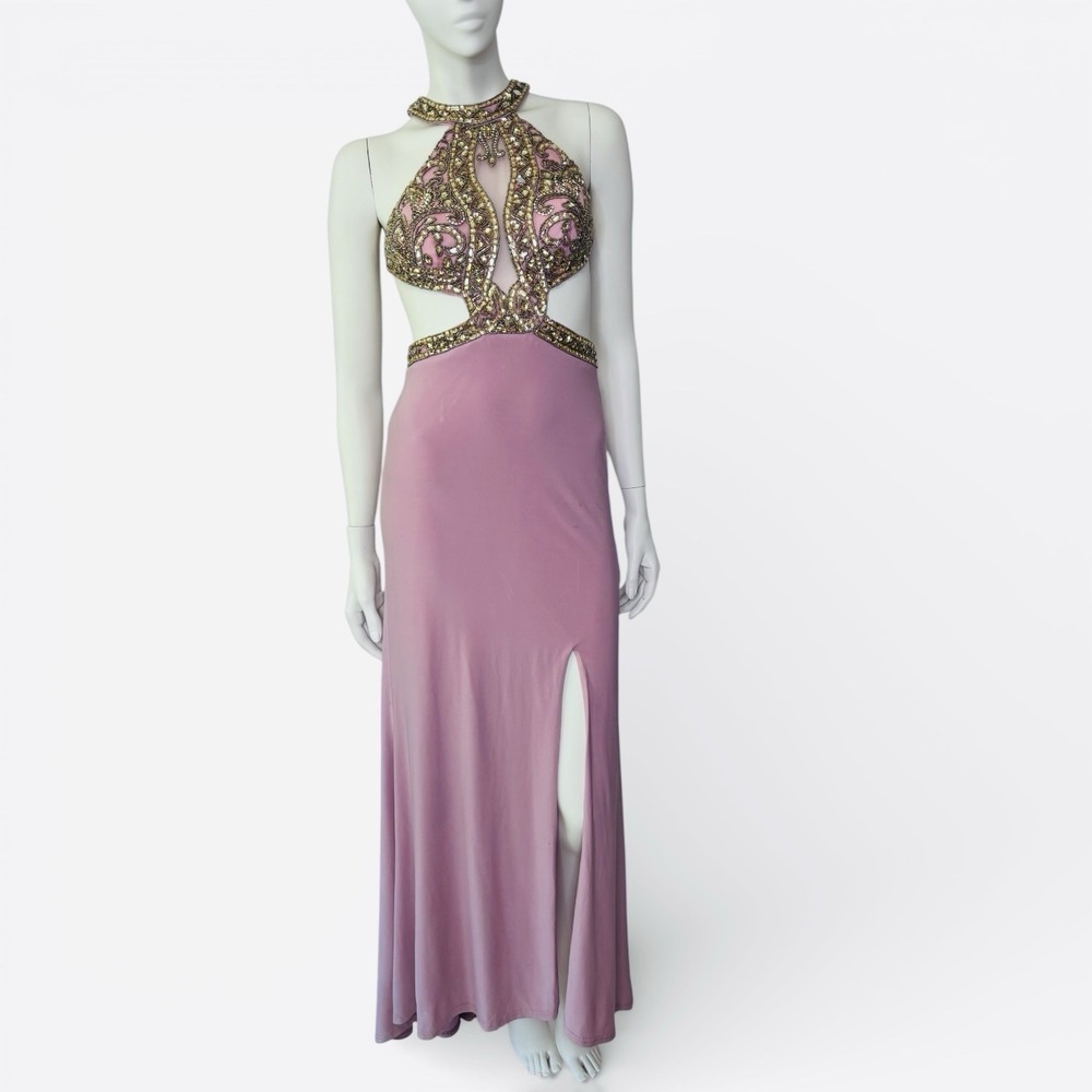 Camille La Vie Sequin Beaded And Rhinestone Cutout Halterneck GlamDress XS